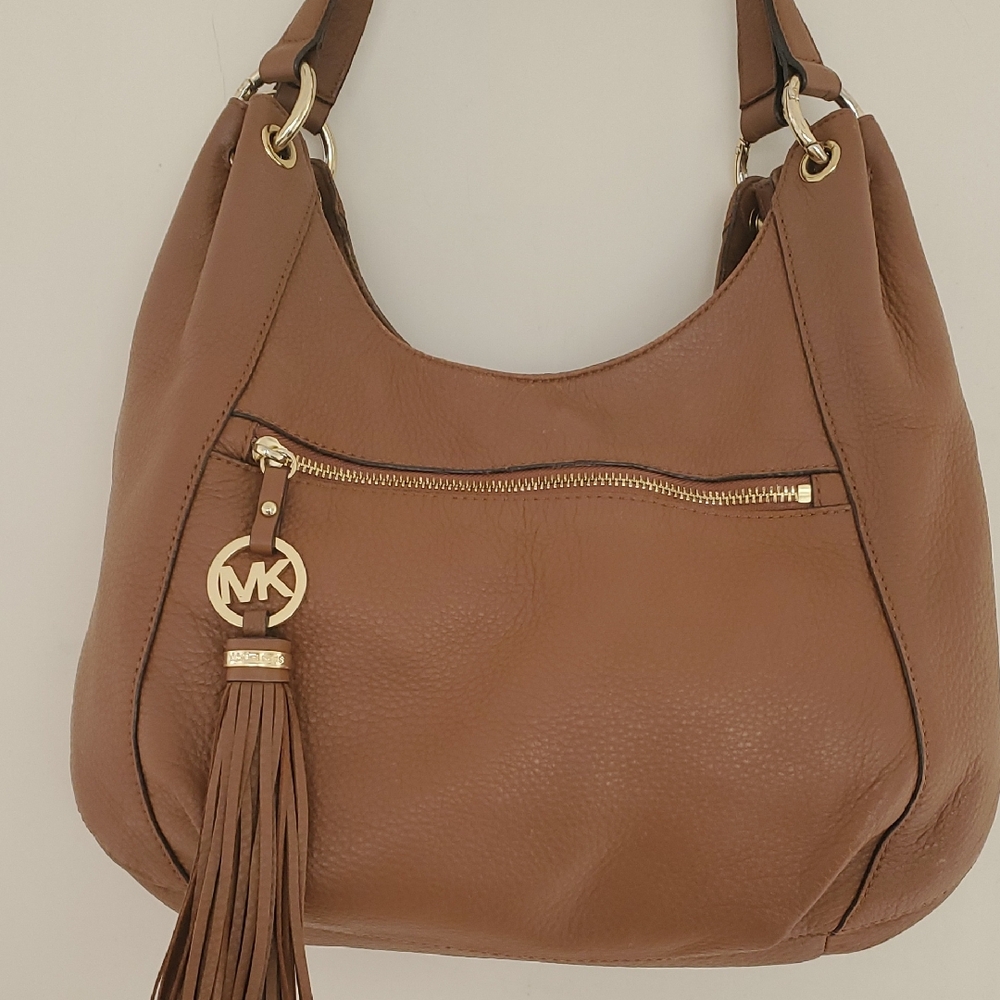 Michael Kors Medium Tan Leather Tassel Hobo Shoulder Bag